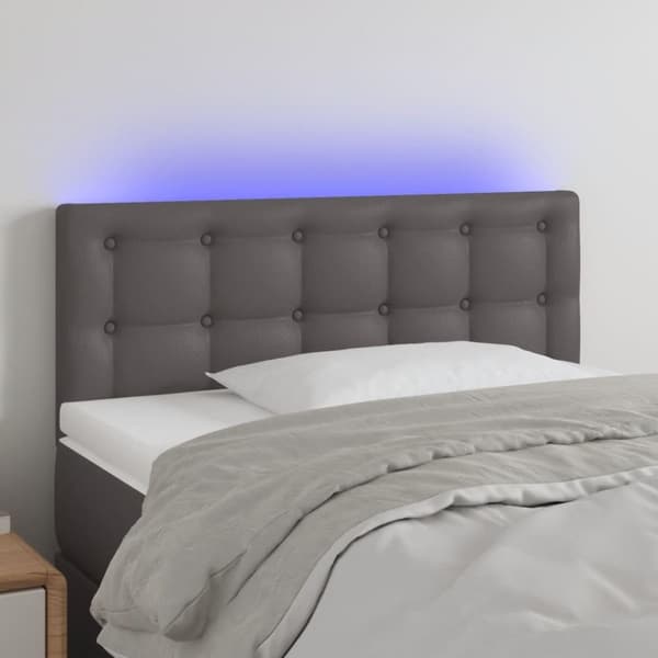 vidaXL sengegavl med LED-lys 90x5x78/88 cm kunstlæder grå