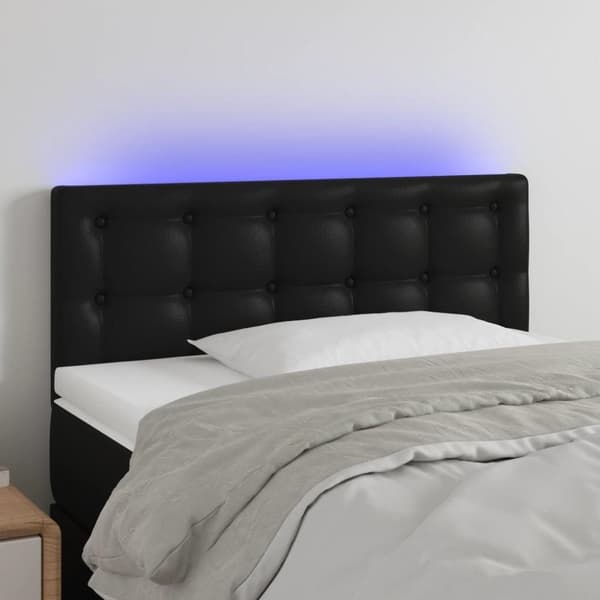 vidaXL sengegavl med LED-lys 100x5x78/88 cm kunstlæder sort