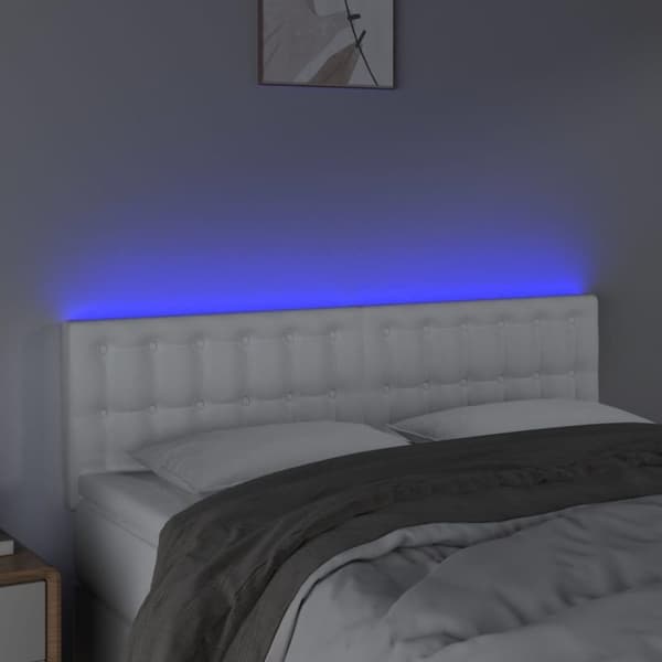 vidaXL sengegavl med LED-lys 144x5x78/88 cm kunstlæder hvid