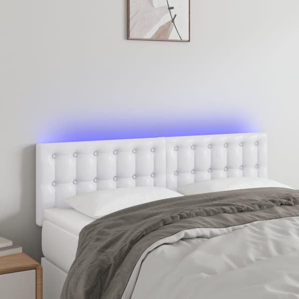 vidaXL sengegavl med LED-lys 144x5x78/88 cm kunstlæder hvid
