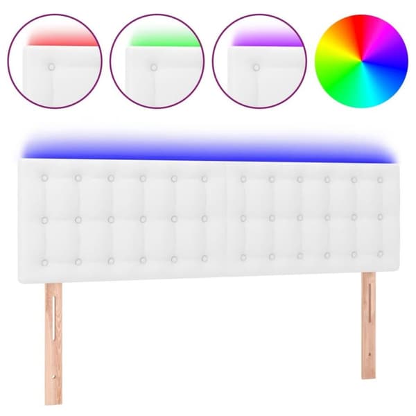 vidaXL sengegavl med LED-lys 144x5x78/88 cm kunstlæder hvid