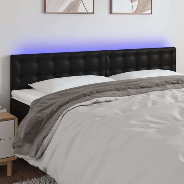 vidaXL sengegavl med LED-lys 160x5x78/88 cm kunstlæder sort