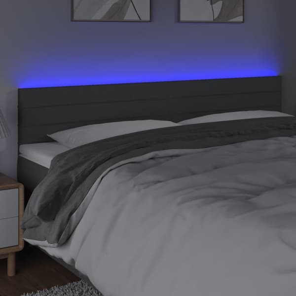 vidaXL Sänggavel LED mörkgrå 180x5x78/88 cm tyg