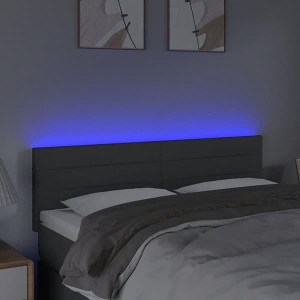 vidaXL sengegavl med LED-lys 144x5x78/88 cm stof mørkegrå