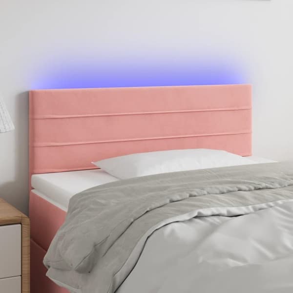 vidaXL sengegavl med LED-lys 90x5x78/88 cm fløjl lyserød