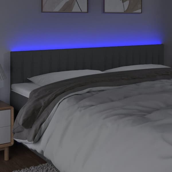 vidaXL sengegavl med LED-lys 160x5x78/88 cm stof mørkegrå