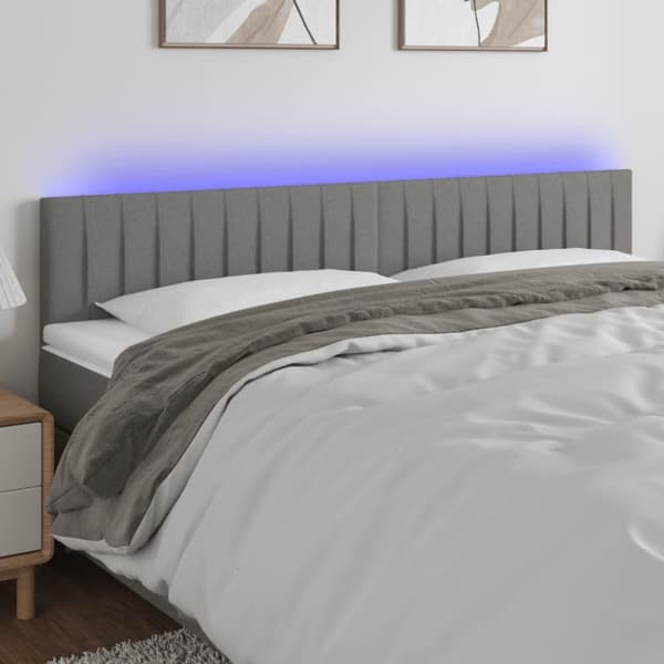 vidaXL sengegavl med LED-lys 160x5x78/88 cm stof mørkegrå