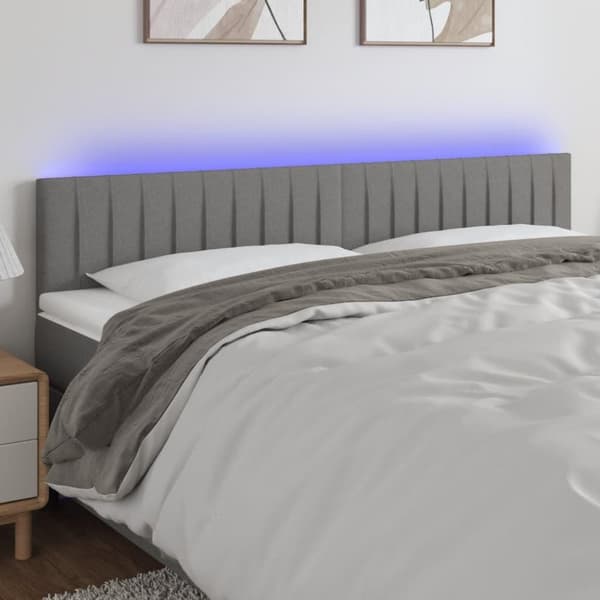 vidaXL sengegavl med LED-lys 180x5x78/88 cm stof mørkegrå