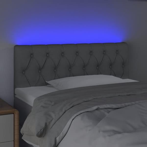 vidaXL sengegavl med LED-lys 90x7x78/88 cm stof lysegrå