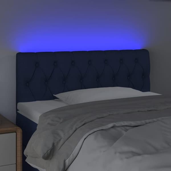 vidaXL sengegavl med LED-lys 90x7x78/88 cm stof blå
