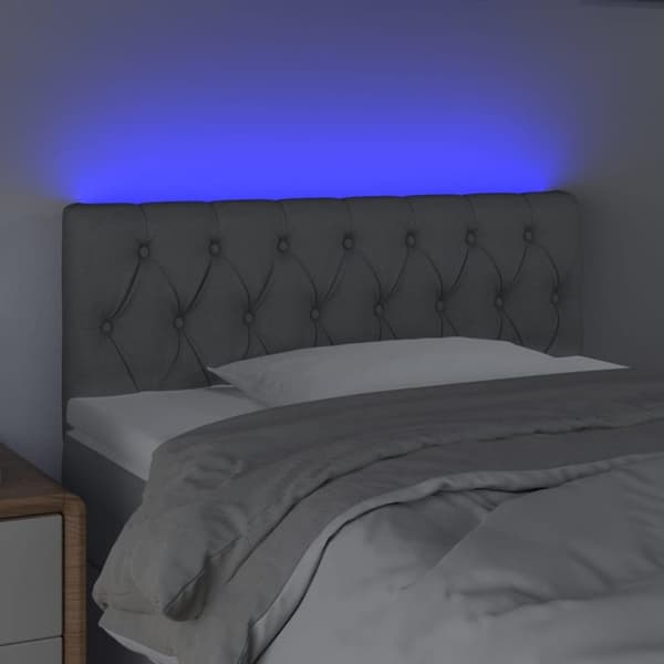 vidaXL sengegavl med LED-lys 100x7x78/88 cm stof lysegrå