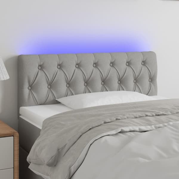 vidaXL sengegavl med LED-lys 100x7x78/88 cm stof lysegrå