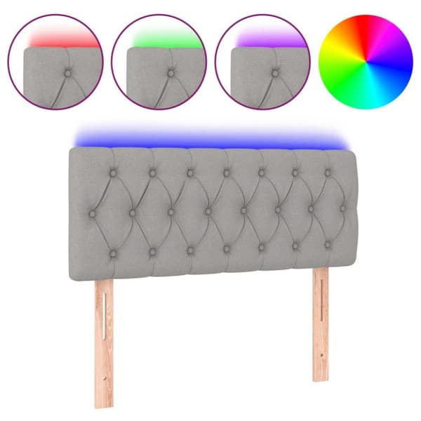 vidaXL sengegavl med LED-lys 100x7x78/88 cm stof lysegrå
