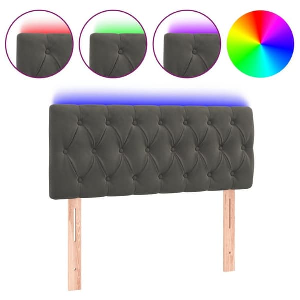 vidaXL sengegavl med LED-lys 90x7x78/88 cm velour mørkegrå