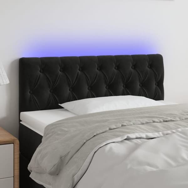 vidaXL sengegavl med LED-lys 90x7x78/88 cm velour sort