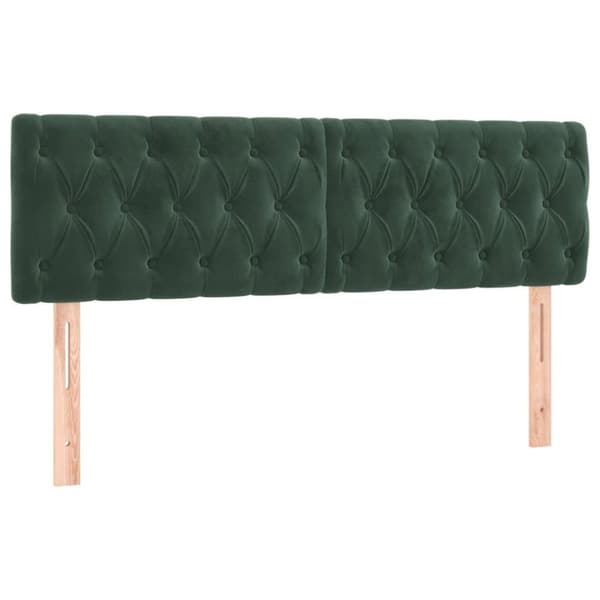 vidaXL sengegavl med LED-lys 160x7x78/88 cm velour mørkegrøn