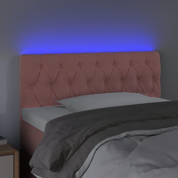 vidaXL sengegavl med LED-lys 90x7x78/88 cm velour lyserød