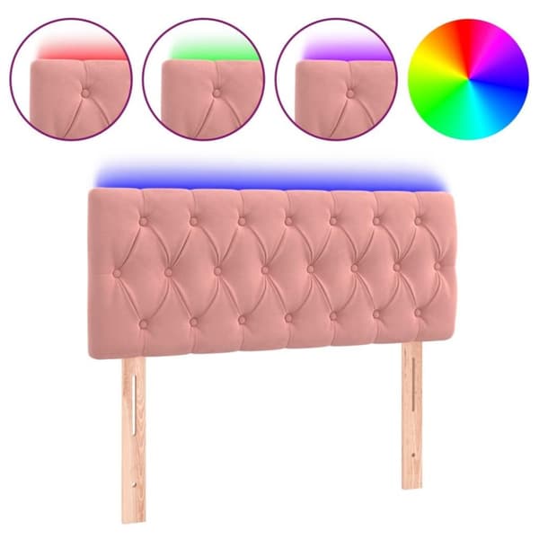 vidaXL sengegavl med LED-lys 90x7x78/88 cm velour lyserød