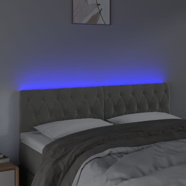 vidaXL sengegavl med LED-lys 160x7x78/88 cm velour lysegrå