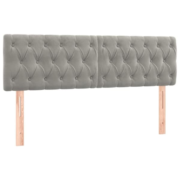 vidaXL sengegavl med LED-lys 160x7x78/88 cm velour lysegrå