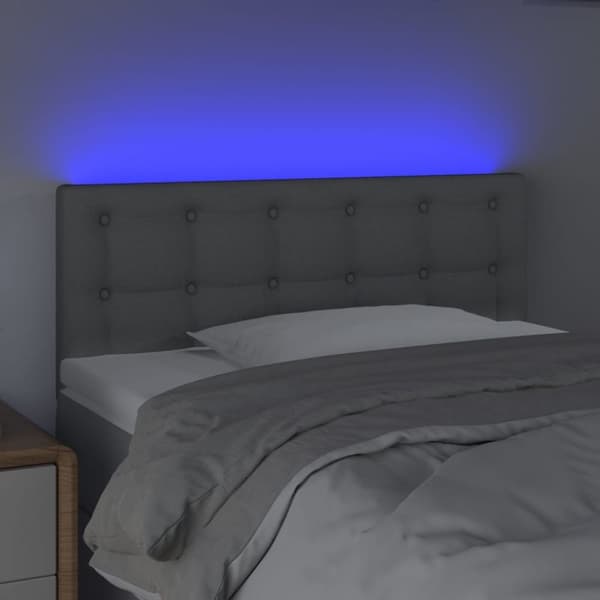 vidaXL sengegavl med LED-lys 90x5x78/88 cm stof lysegrå