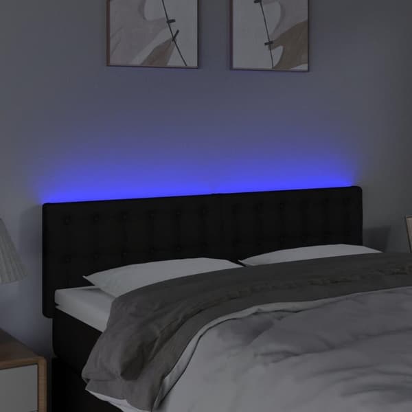 vidaXL sengegavl med LED-lys 144x5x78/88 cm stof sort