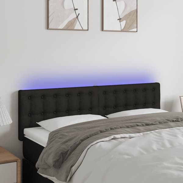 vidaXL sengegavl med LED-lys 144x5x78/88 cm stof sort