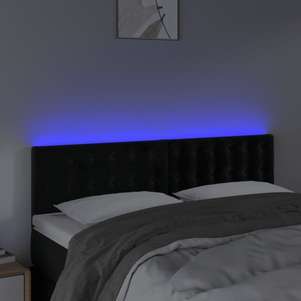 vidaXL sengegavl med LED-lys 144x5x78/88 cm fløjl sort