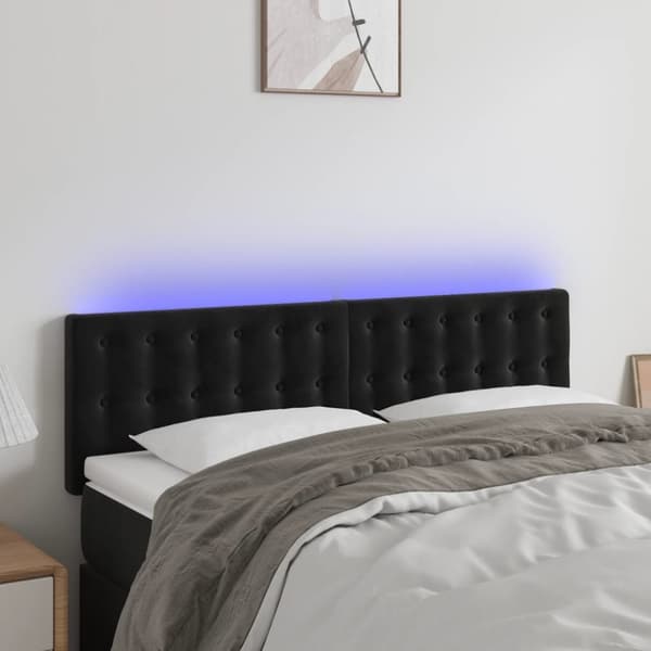 vidaXL sengegavl med LED-lys 144x5x78/88 cm fløjl sort