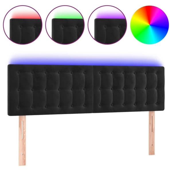 vidaXL sengegavl med LED-lys 144x5x78/88 cm fløjl sort