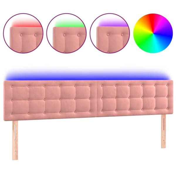 vidaXL sengegavl med LED-lys 160x5x78/88 cm velour lyserød