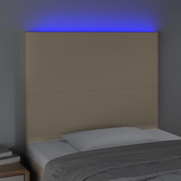 vidaXL sengegavl med LED-lys 80x5x118/128 cm stof cremefarvet