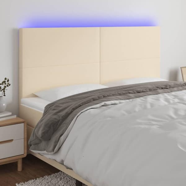 vidaXL sengegavl med LED-lys 160x5x118/128 cm stof cremefarvet