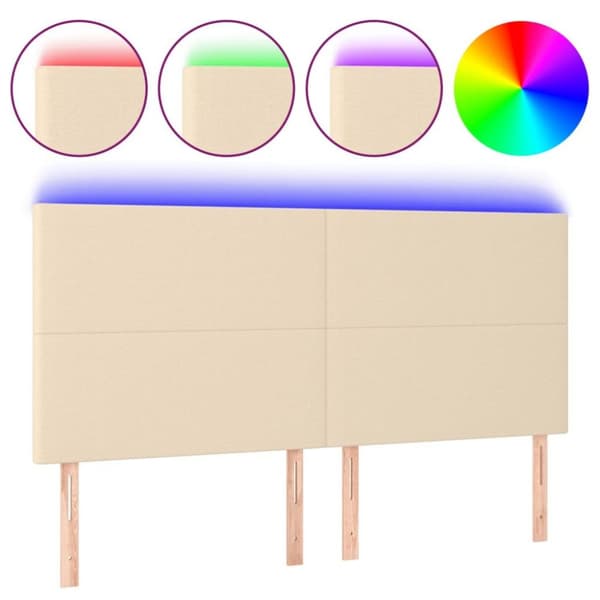 vidaXL sengegavl med LED-lys 160x5x118/128 cm stof cremefarvet