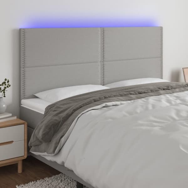 vidaXL sengegavl med LED-lys 200x5x118/128 cm stof lysegrå