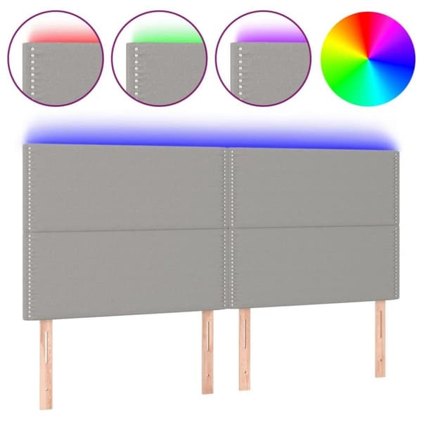 vidaXL sengegavl med LED-lys 200x5x118/128 cm stof lysegrå