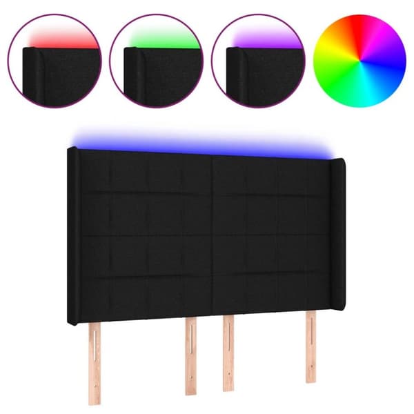 vidaXL sengegavl med LED-lys 144x5x118/128 cm stof sort
