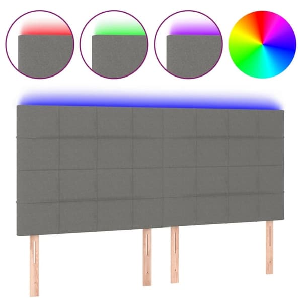 vidaXL sengegavl med LED-lys 180x5x118/128 cm stof mørkegrå