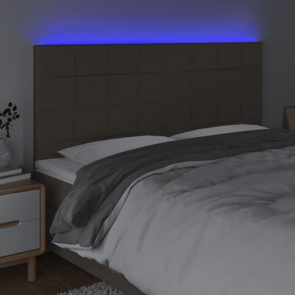 vidaXL sengegavl med LED-lys 180x5x118/128 cm stof gråbrun