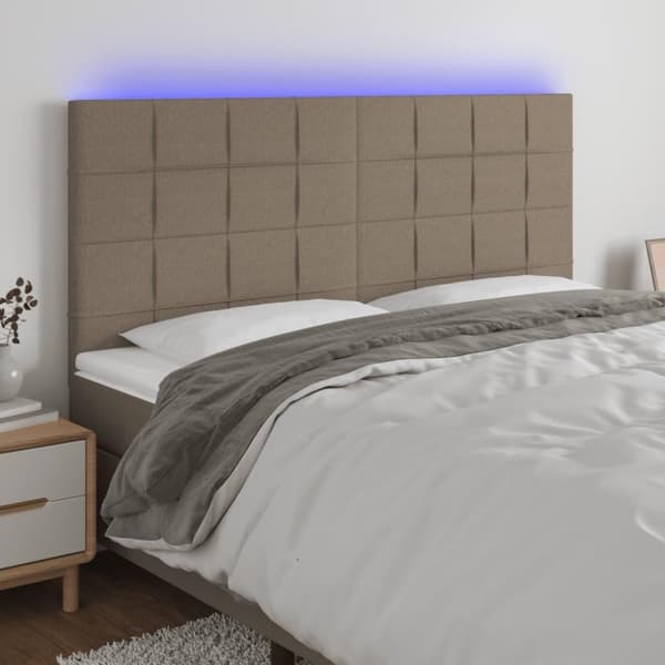 vidaXL sengegavl med LED-lys 180x5x118/128 cm stof gråbrun