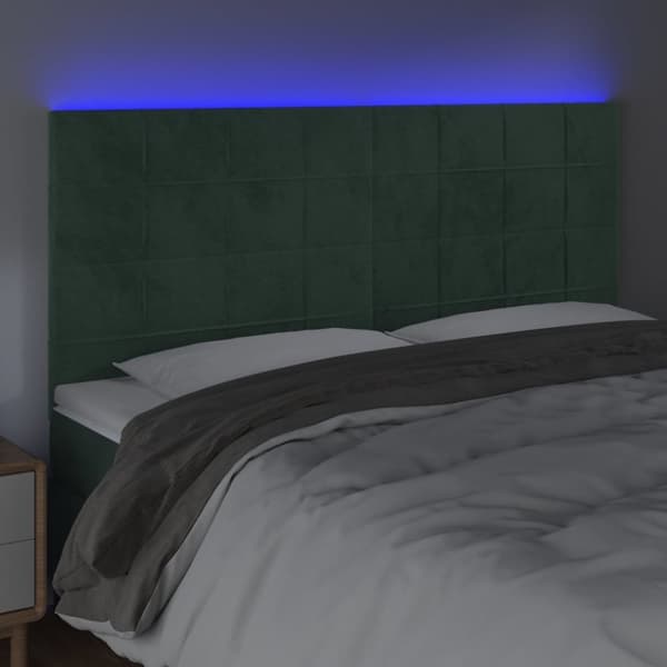 vidaXL sengegavl med LED-lys 160x5x118/128 cm fløjl mørkegrøn