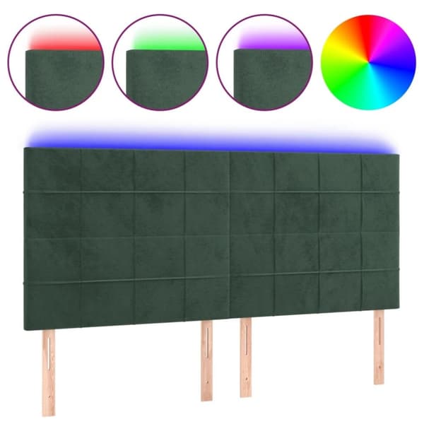 vidaXL sengegavl med LED-lys 160x5x118/128 cm fløjl mørkegrøn