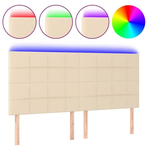vidaXL Sänggavel LED gräddvit 200x5x118/128 cm tyg