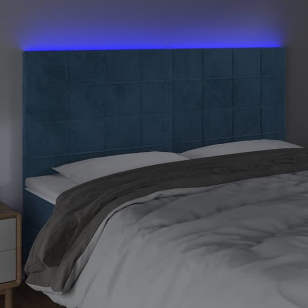 vidaXL Sänggavel LED mörkblå 180x5x118/128 cm sammet