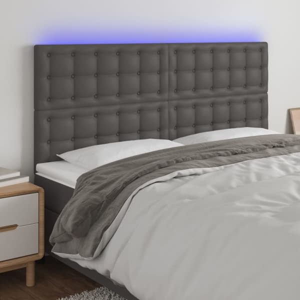 vidaXL sengegavl med LED-lys 160x5x118/128 cm kunstlæder grå