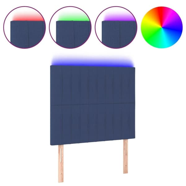 vidaXL sengegavl med LED-lys 100x5x118/128 cm stof blå