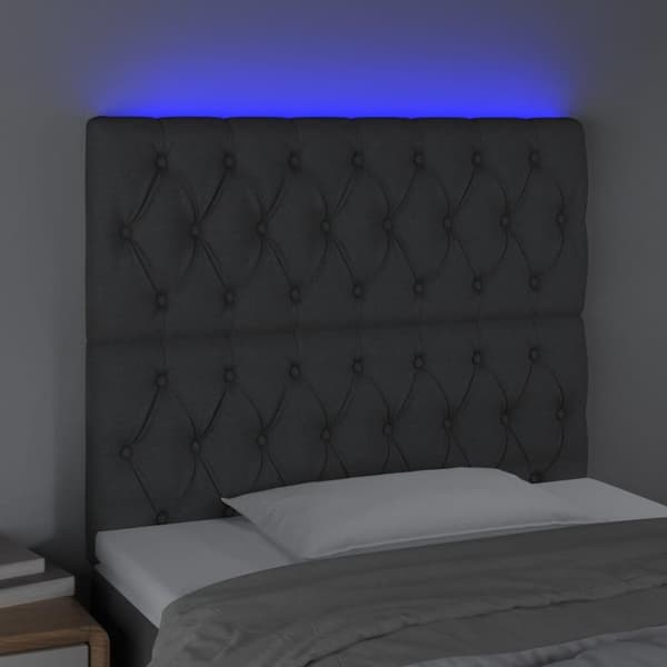 vidaXL sengegavl med LED-lys 100x7x118/128 cm stof mørkegrå