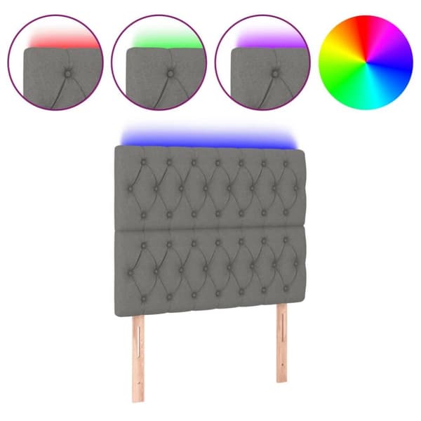 vidaXL sengegavl med LED-lys 100x7x118/128 cm stof mørkegrå