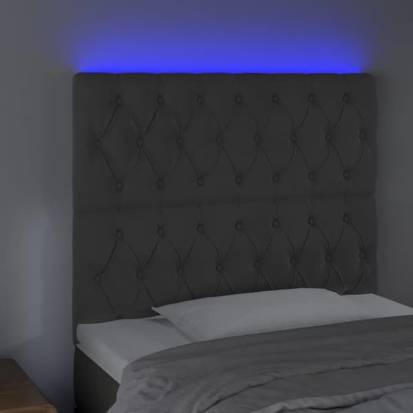 vidaXL sengegavl med LED-lys 100x7x118/128 cm fløjl mørkegrå