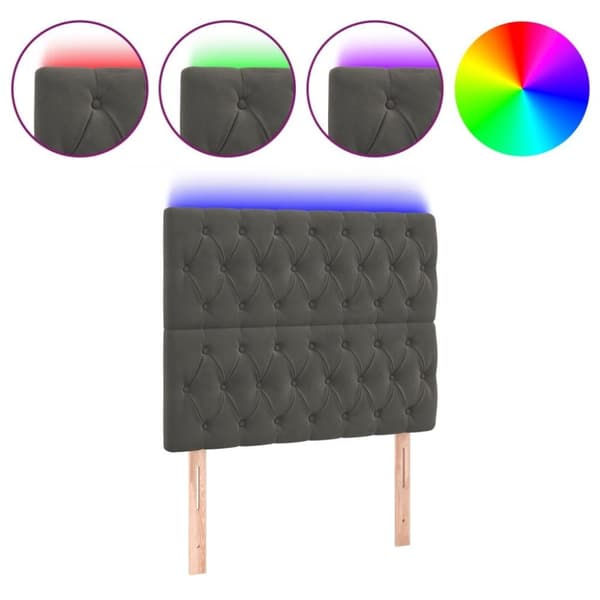 vidaXL sengegavl med LED-lys 100x7x118/128 cm fløjl mørkegrå